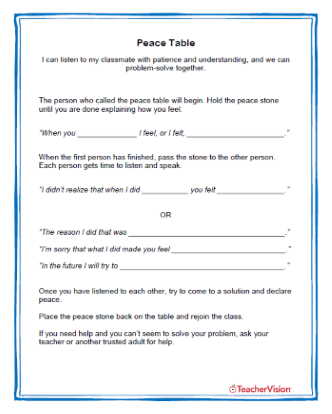 Peace Table Conflict Resolution Activity