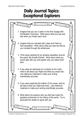 Daily Journal Topics: Exceptional Explorers